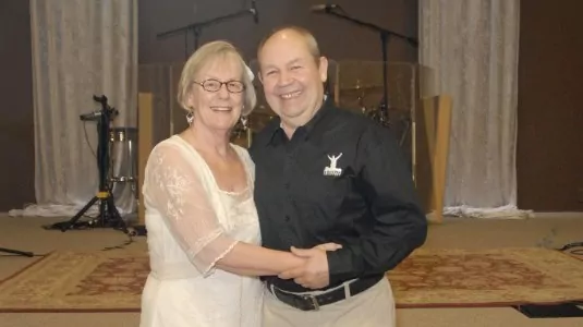 Jackie with her husband on her wedding day