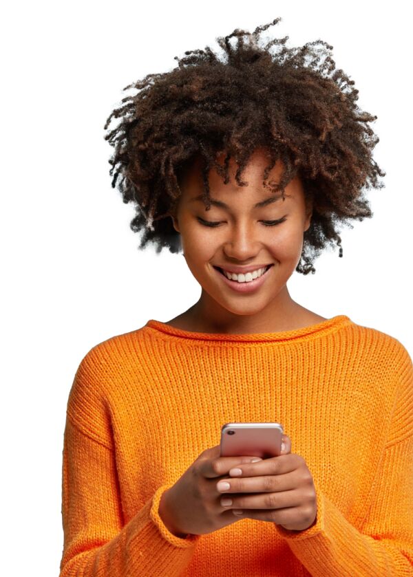 Smiling woman with cell phone